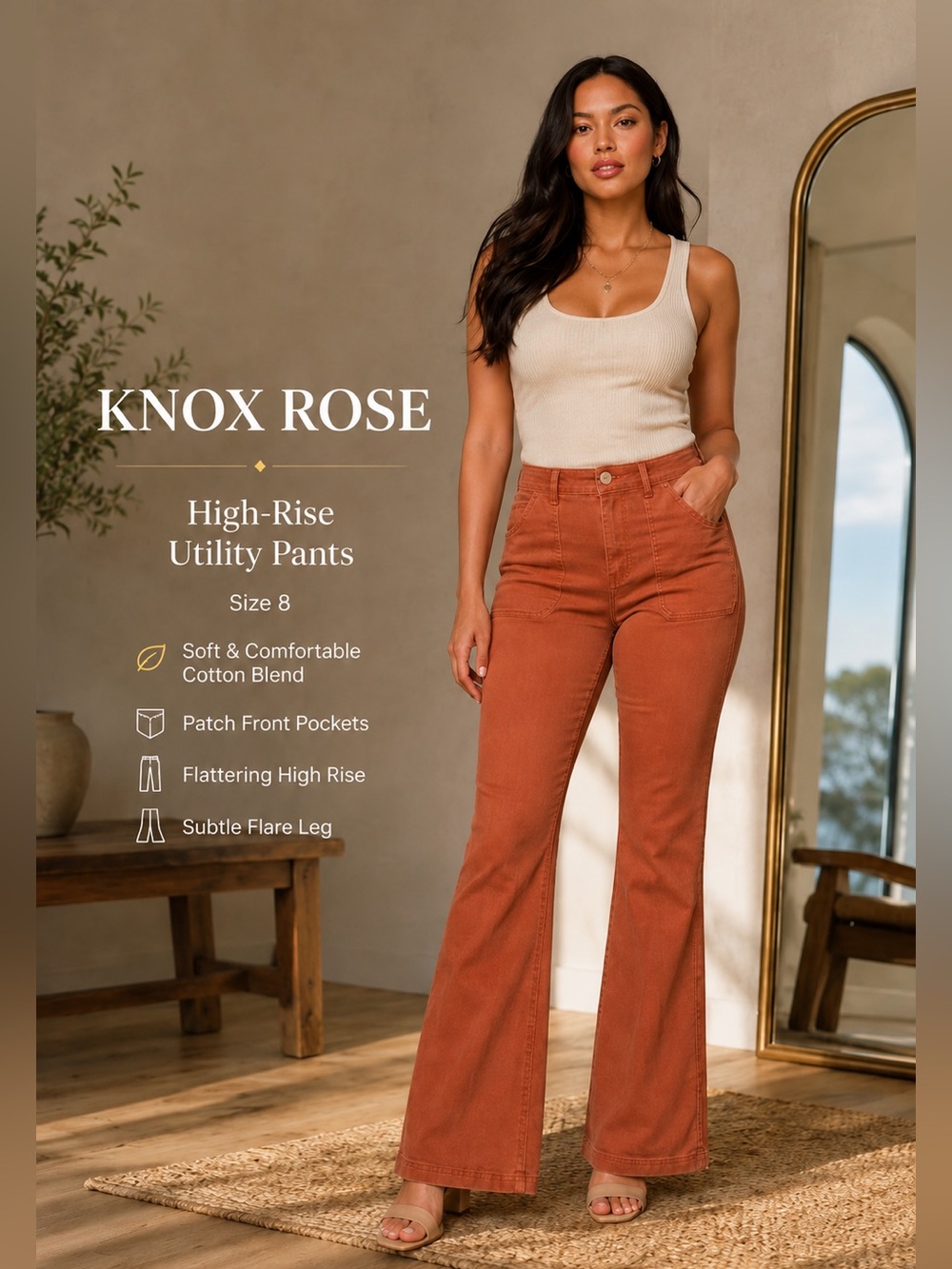Knox Rose High-Rise Utility Pants in Rust Orange